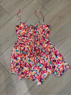 Princess Polly Floral Mini Dress Romper in Pink, Orange, Green